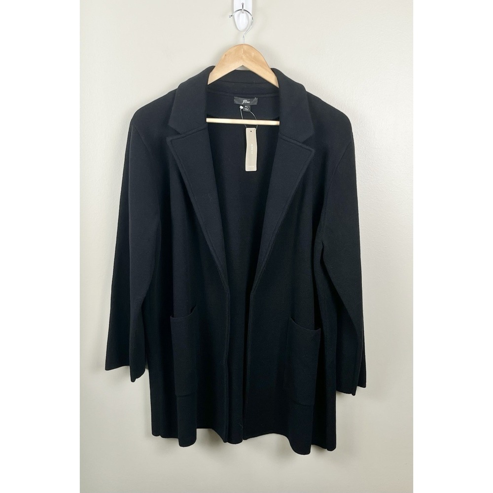J.Crew NWT Women's XL Sophie Open Front Sweater Blazer Black Pockets J0244
